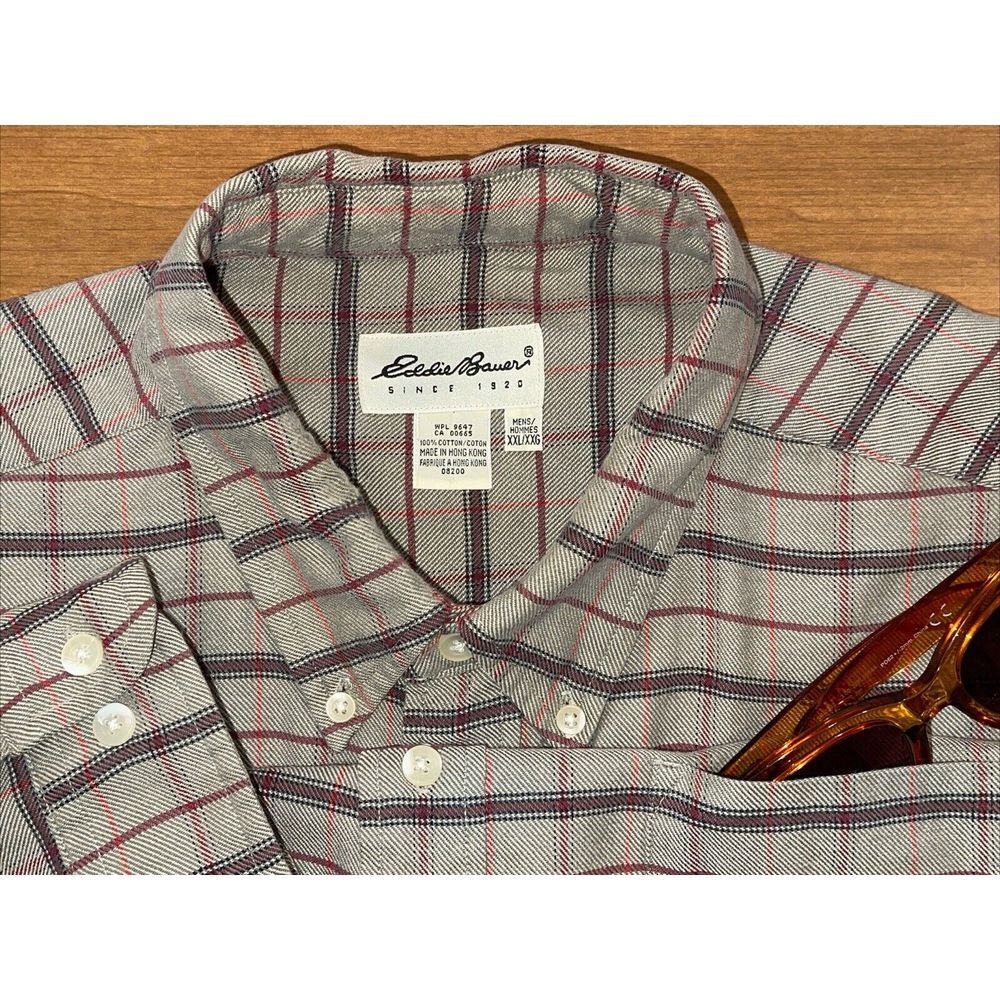 Eddie Bauer Shirt Men XXL Plaid Flannel Cabin Lumberjack Work Woods Long Sleeve
